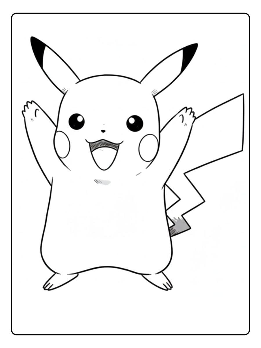 Pikachu Coloring Pages Simple Pose Outline
