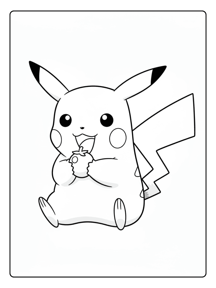 Pikachu Coloring Pages – Pikachu Eating Berry