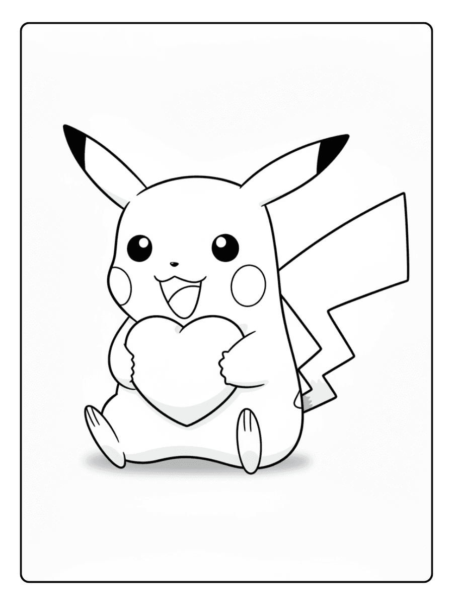 Pikachu Coloring Pages – Pikachu Holding Heart