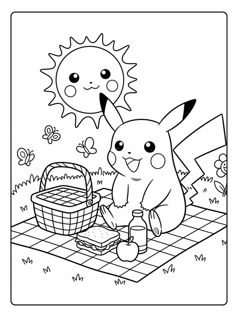 Pikachu Coloring Pages – Pikachu Picnic Scene