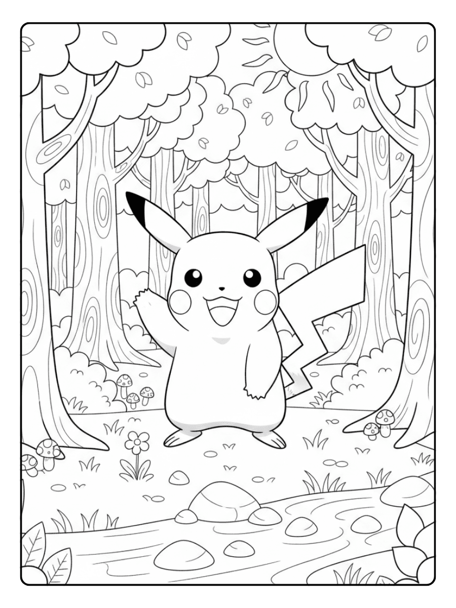 Pikachu Coloring Pages – Pikachu in Forest