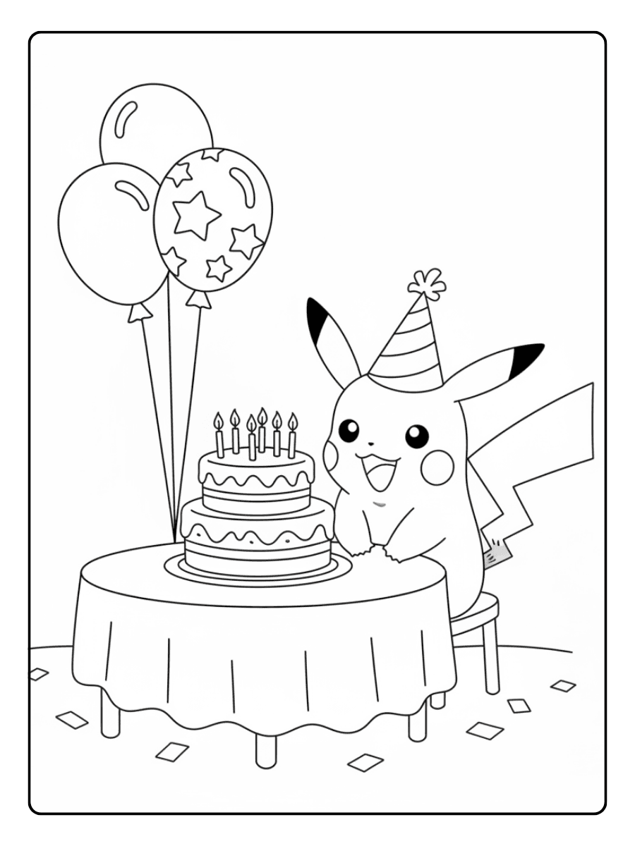 Pikachu Coloring Pages – Pikachu with Cake