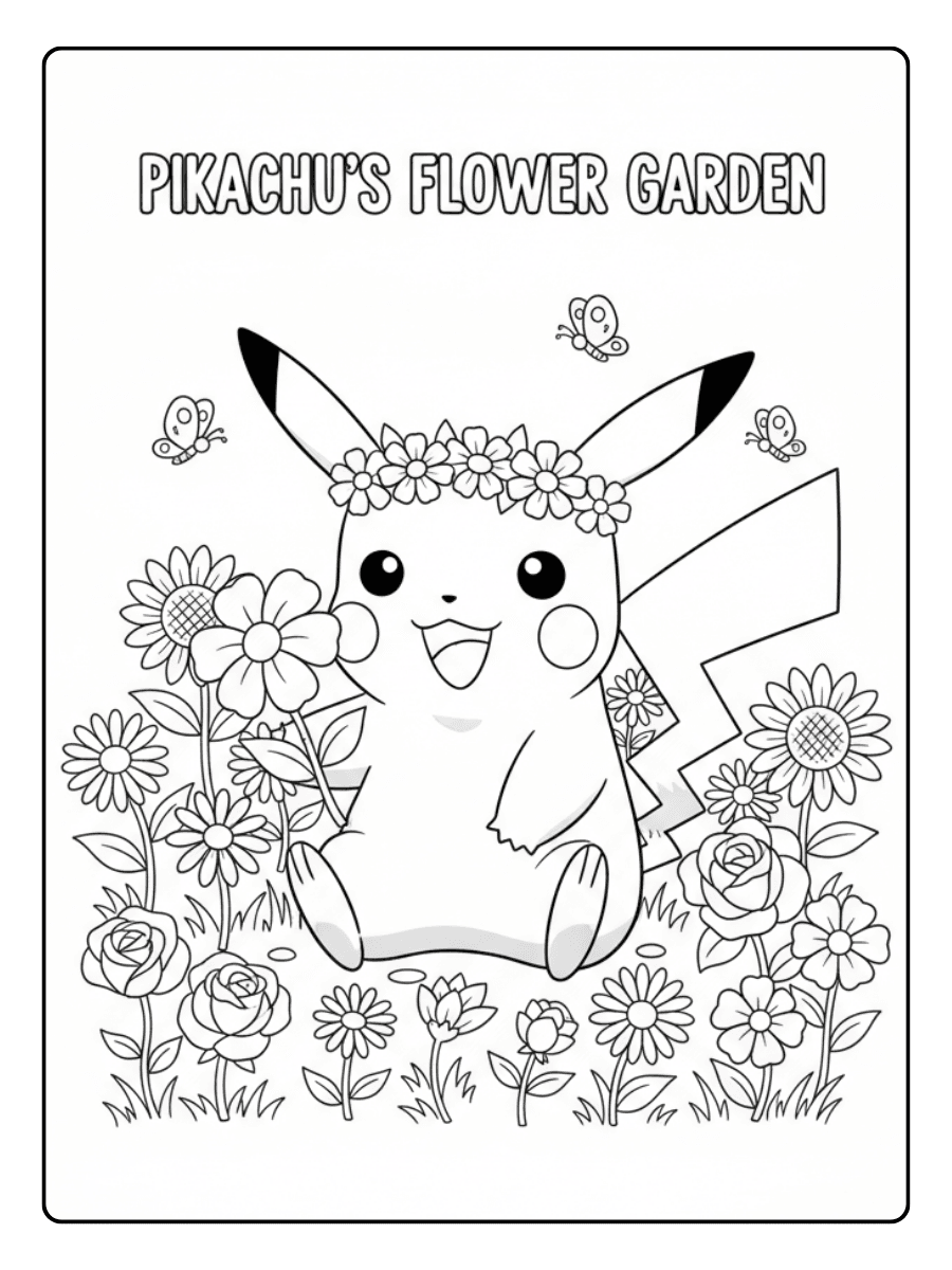 Pikachu Coloring Pages – Pikachu with Flowers
