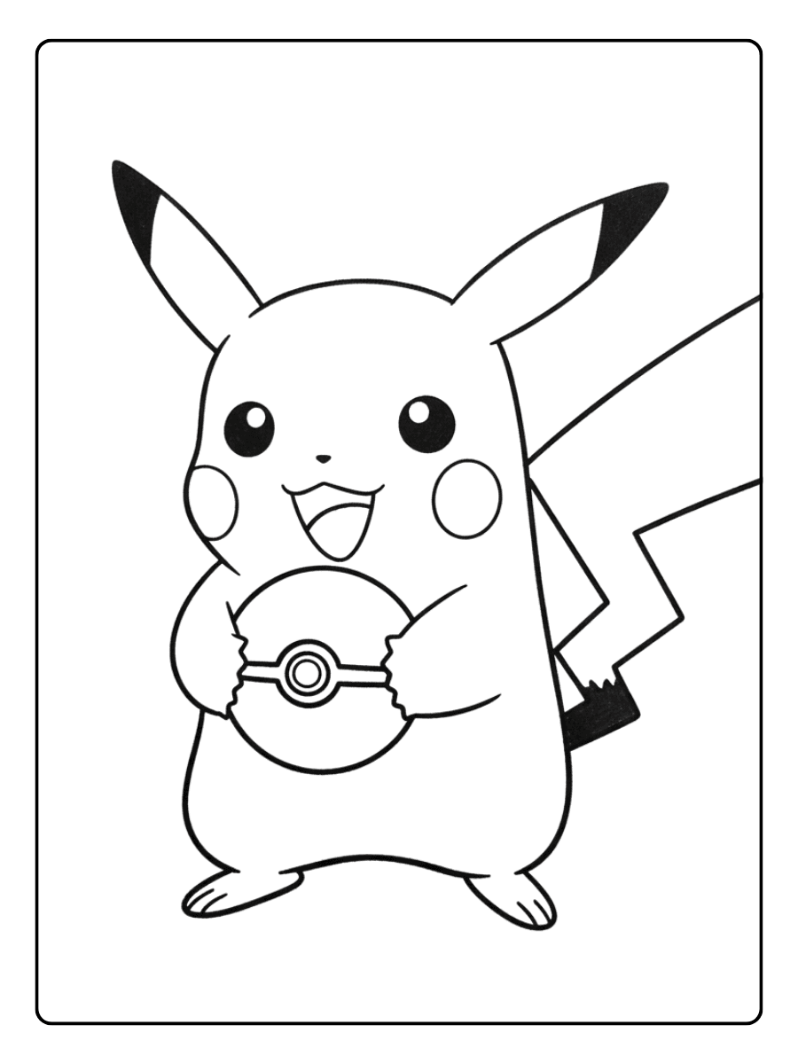 Pikachu Coloring Pages – Pikachu with Poké Ball