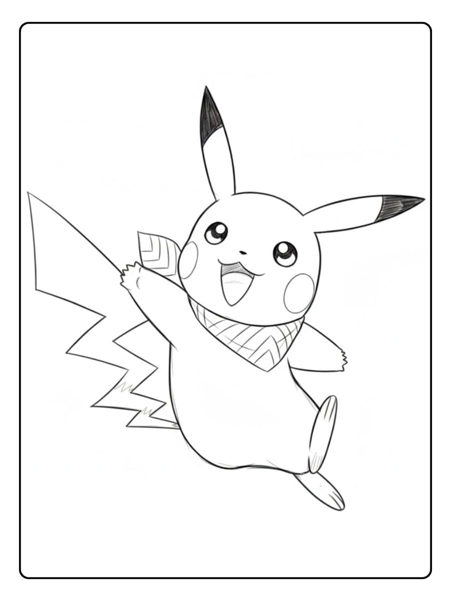 Pikachu with Bandana Pikachu Coloring Pages