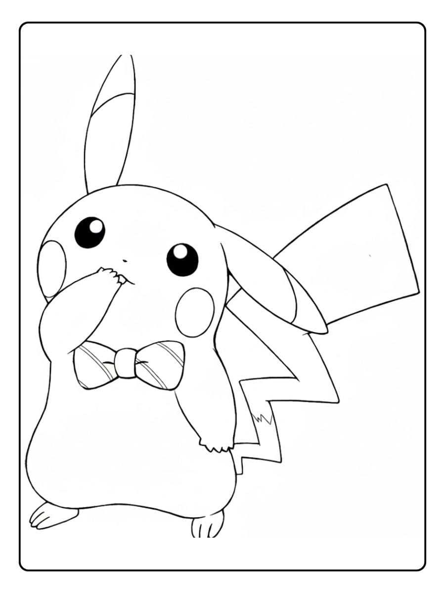 Pikachu with Bow Tie Cute Coloring Pages for Kids