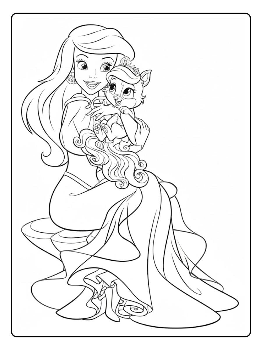 Princess in a Dress with Unicorn Coloring Pages Princess in a Dress with Unicorn Coloring Pages