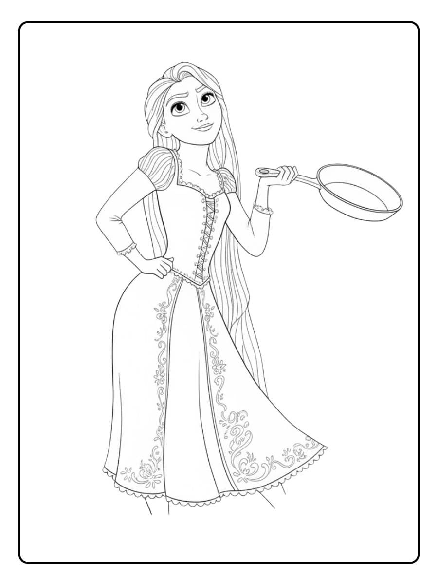 Rapunzel Coloring Page Rapunzel with Her Frying Pan