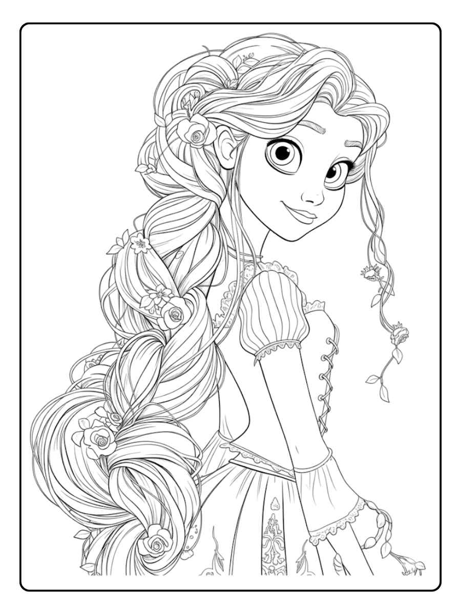 Rapunzel Coloring Page Sweet Rapunzel in a Pretty Dress