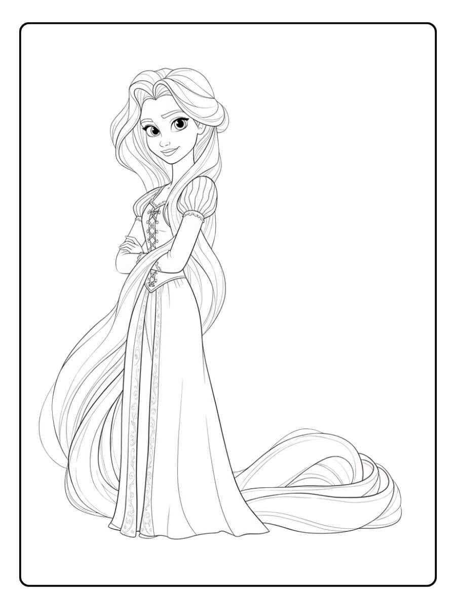 Rapunzel Coloring Page with Bow Dress