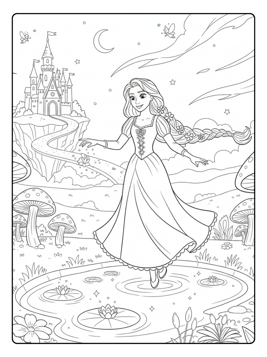 Rapunzel Coloring Pages – Rapunzel Fantasy Scene