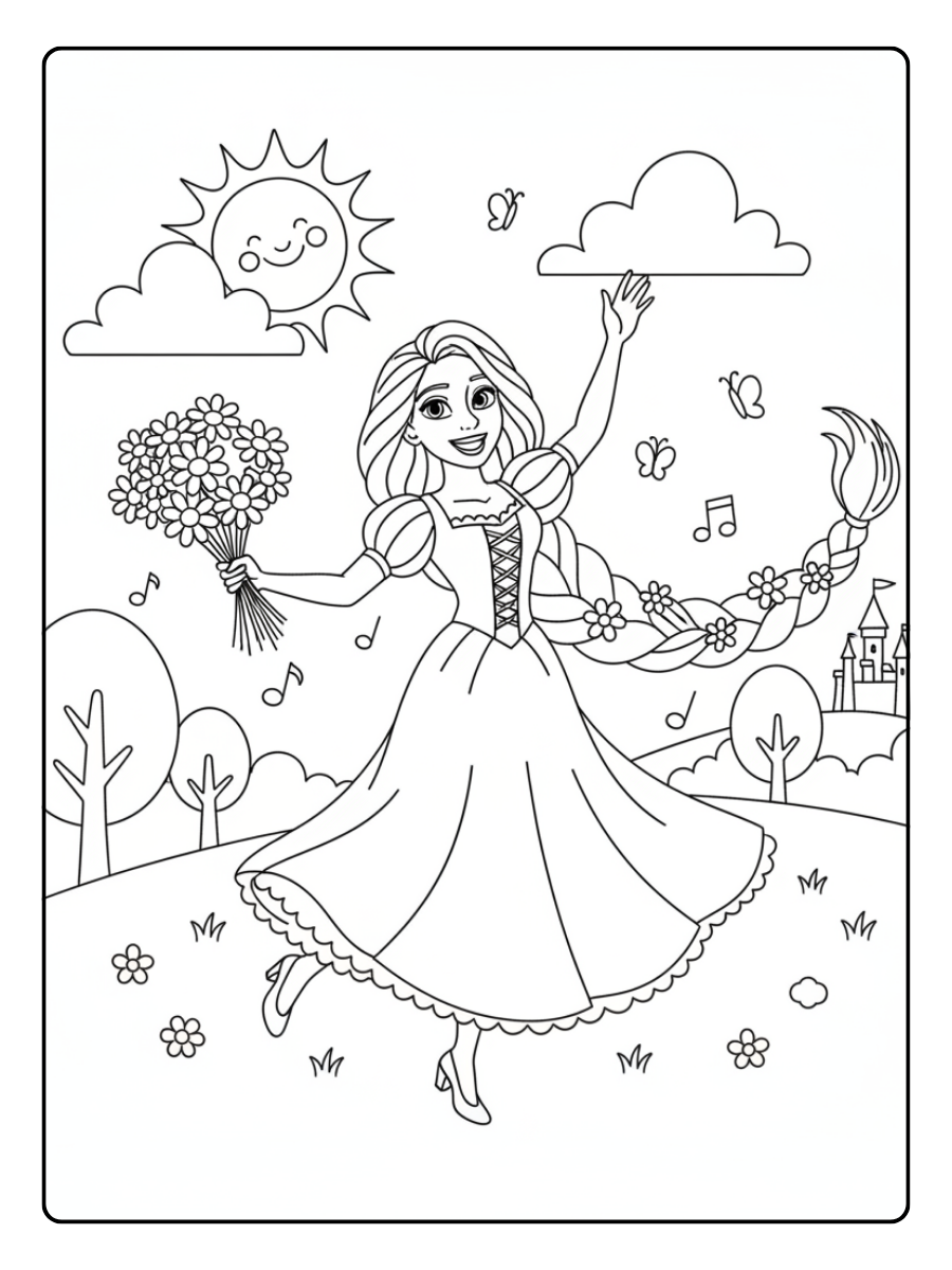 Rapunzel Coloring Pages – Rapunzel Happy Day