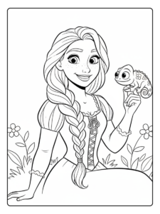 Rapunzel Coloring Pages – Rapunzel Smiling with Pascal