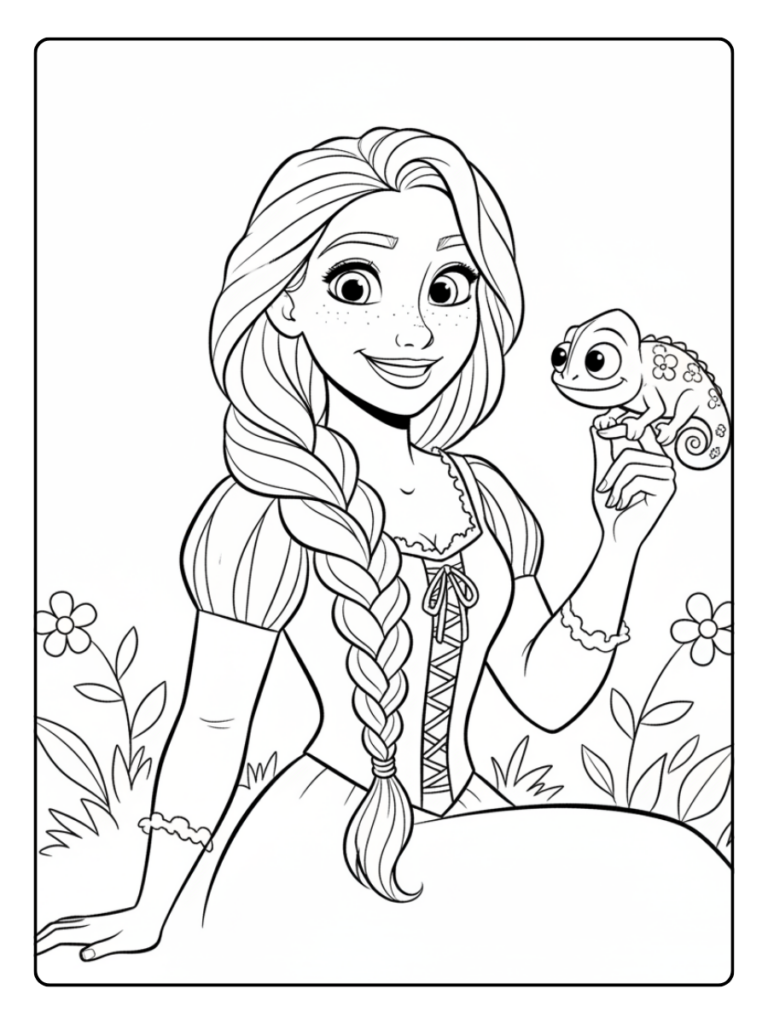 Rapunzel Coloring Pages – Rapunzel Smiling with Pascal