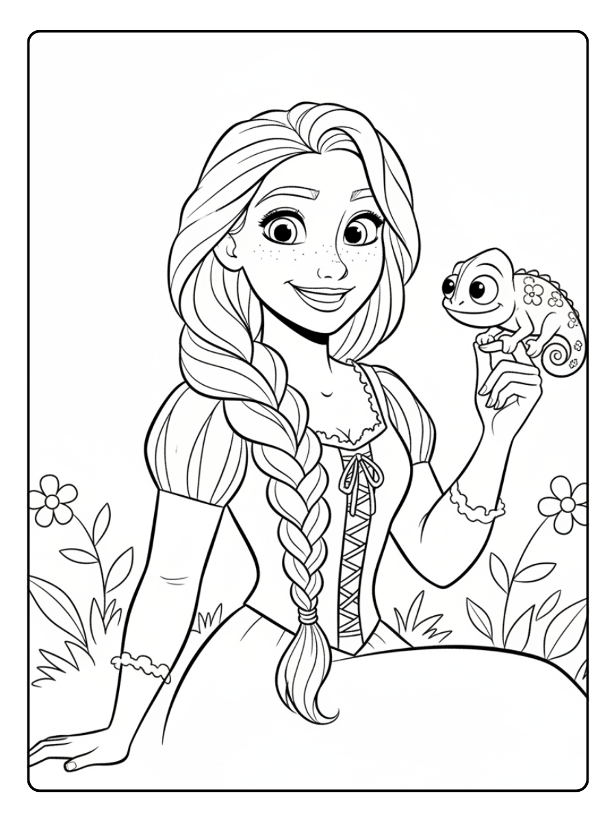 Rapunzel Coloring Pages – Rapunzel Smiling with Pascal Rapunzel Coloring Pages – Rapunzel Smiling with Pascal