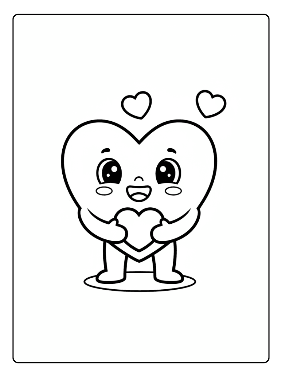 Smiling Heart Character Cute Coloring Pages for Valentines Day