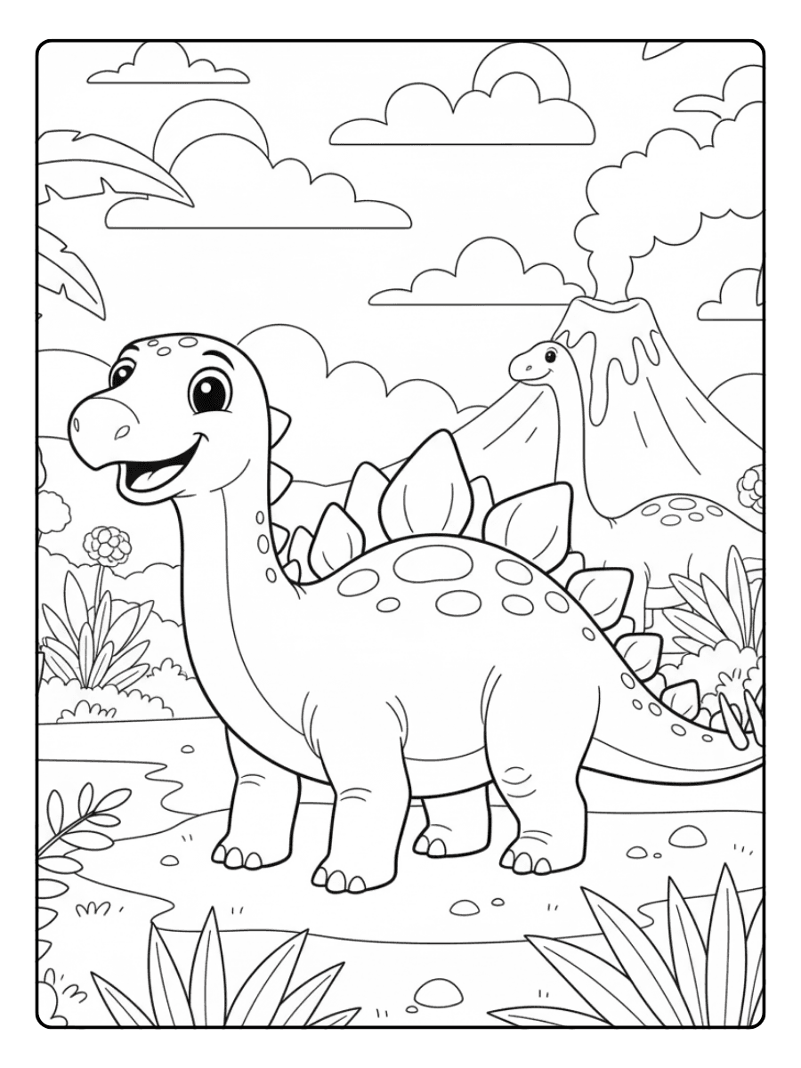 Smiling Stegosaurus Cute Dinosaur Coloring Pages