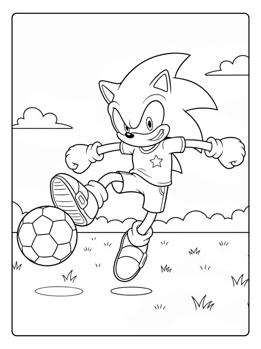Sonic Coloring Pages – Sonic Playing Soccer