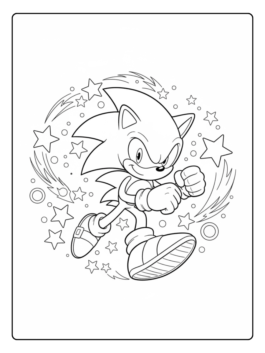 Sonic Coloring Pages – Sonic with Stars