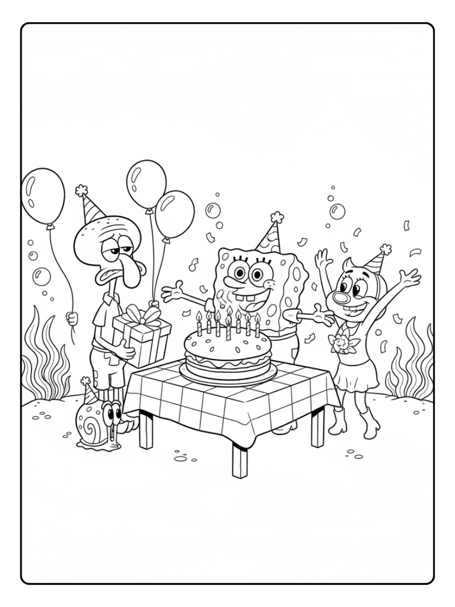 SpongeBob Coloring Pages – SpongeBob Birthday Party