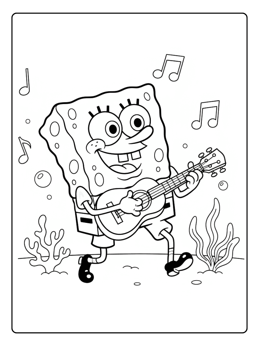 SpongeBob Coloring Pages – SpongeBob Playing Music