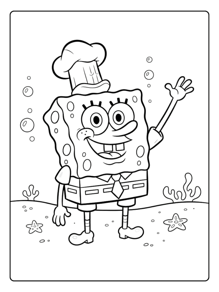 SpongeBob Coloring Pages – SpongeBob Waving Hello