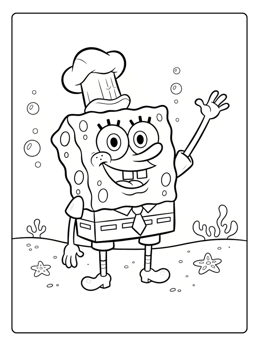 SpongeBob Coloring Pages – SpongeBob Waving Hello