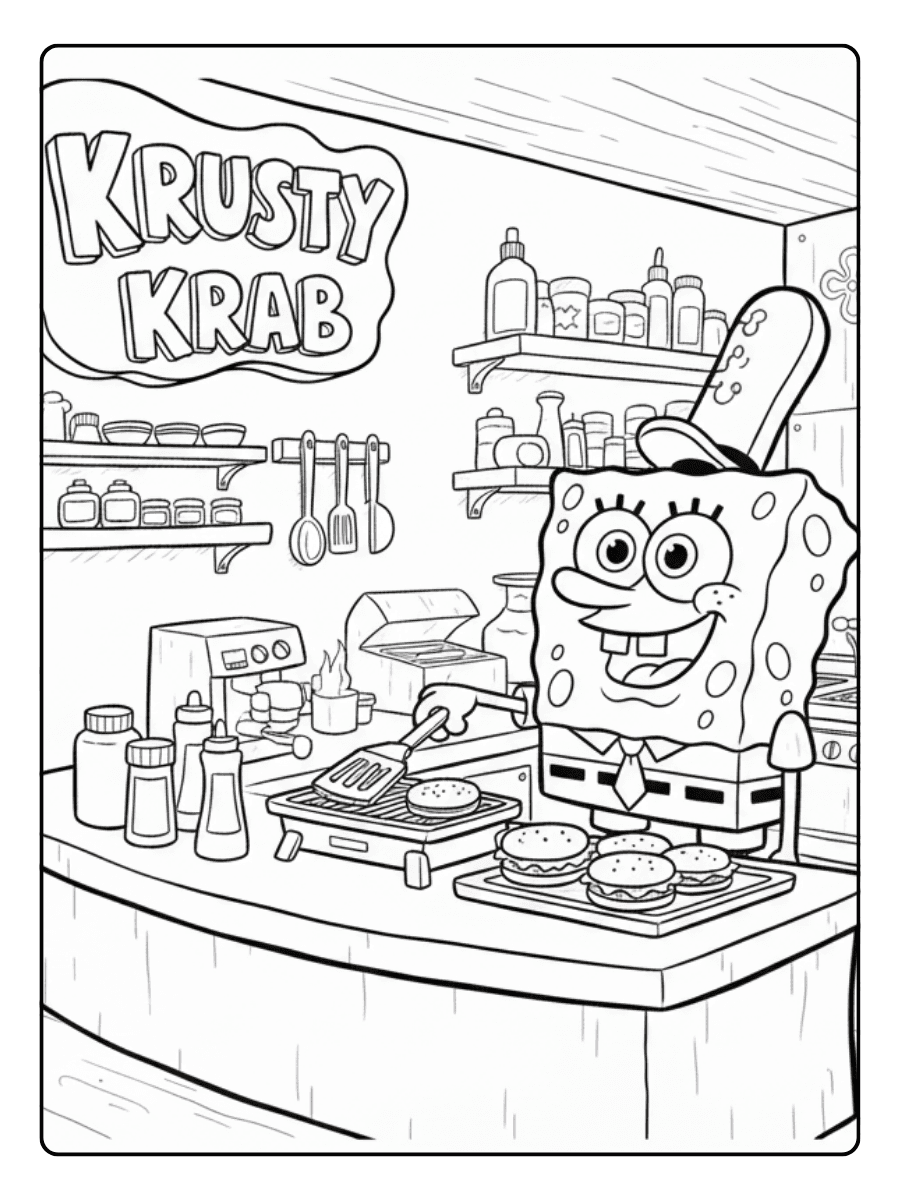 SpongeBob Coloring Pages – SpongeBob at Krusty Krab