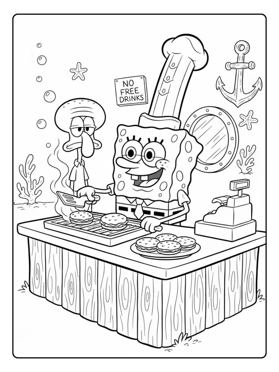 SpongeBob Coloring Pages – SpongeBob at Work