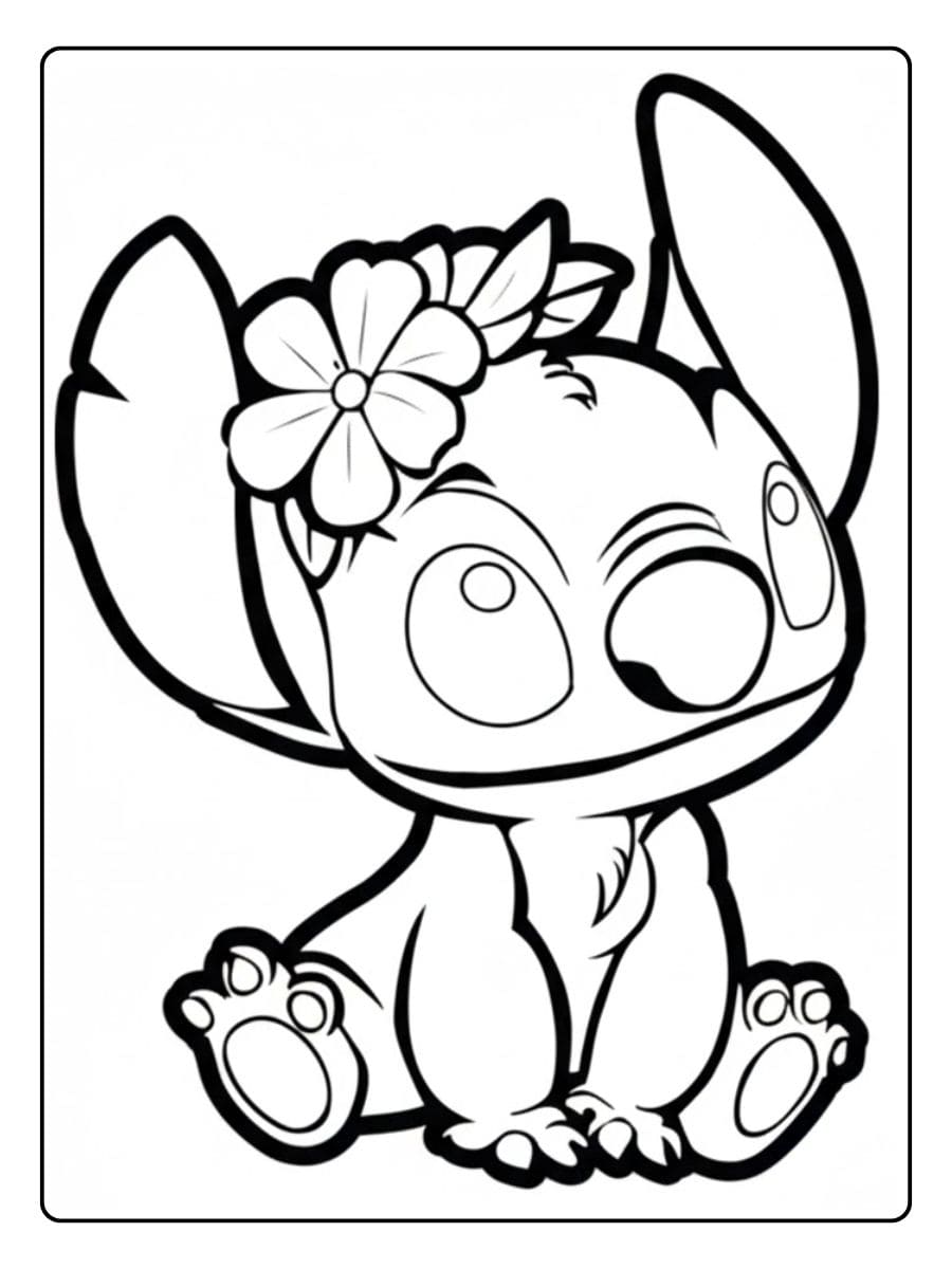 Stitch Coloring Pages with Flower Wreath