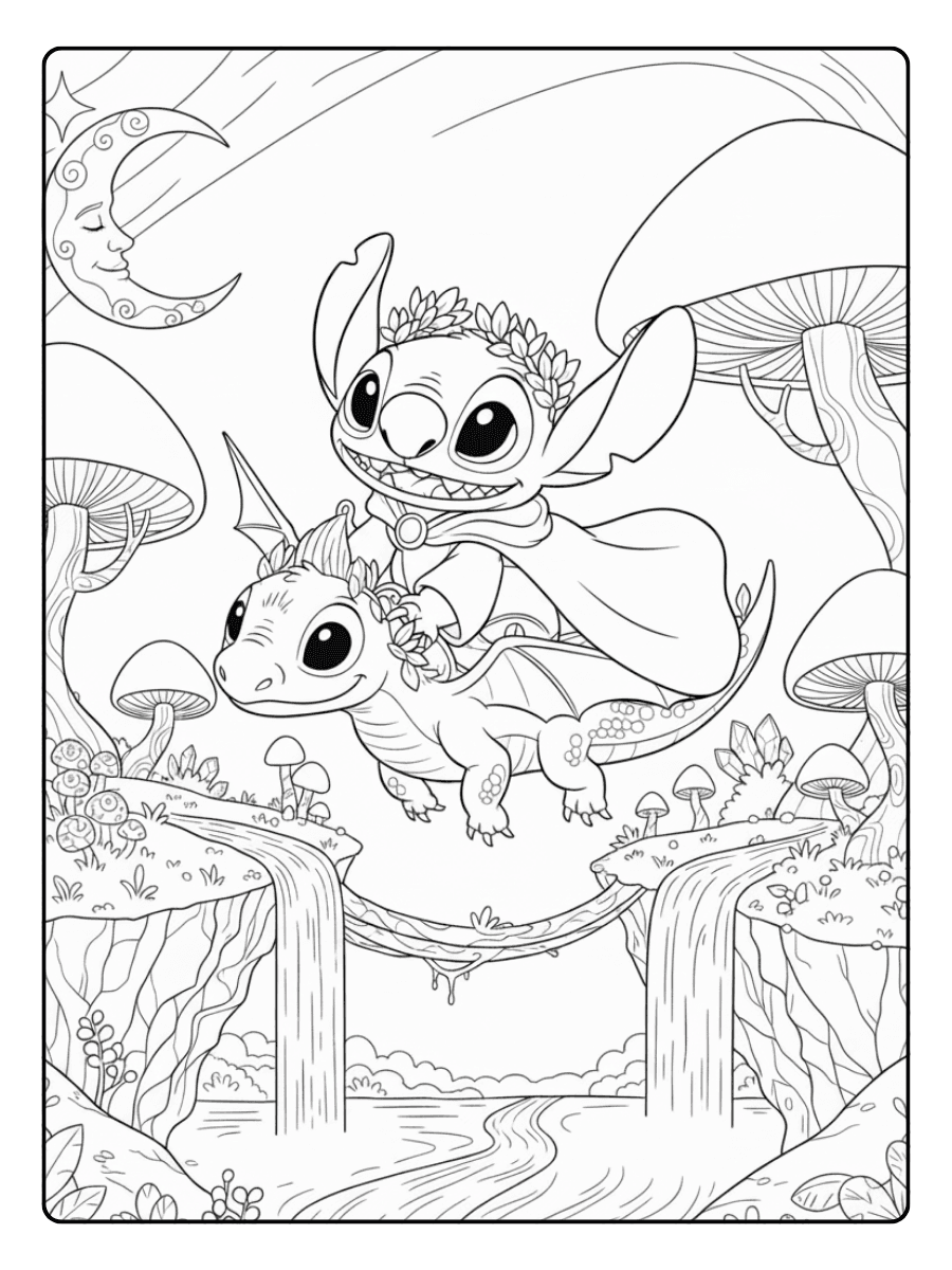 Stitch Coloring Pages – Stitch Fantasy Scene