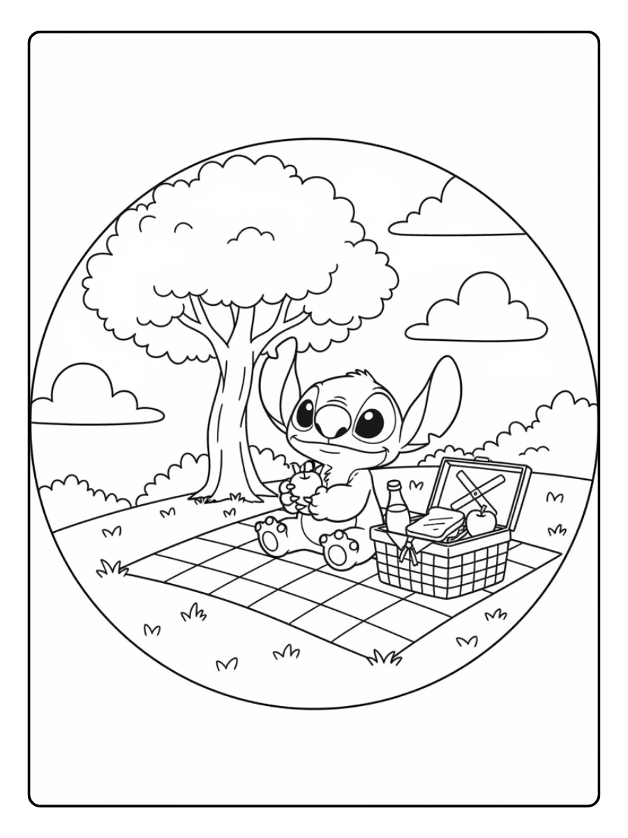 Stitch Coloring Pages – Stitch Picnic Scene