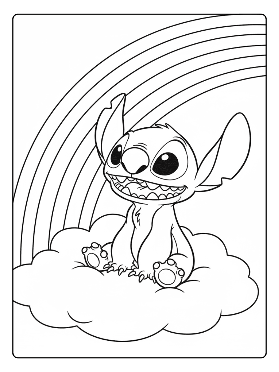 Stitch Coloring Pages – Stitch with Rainbow