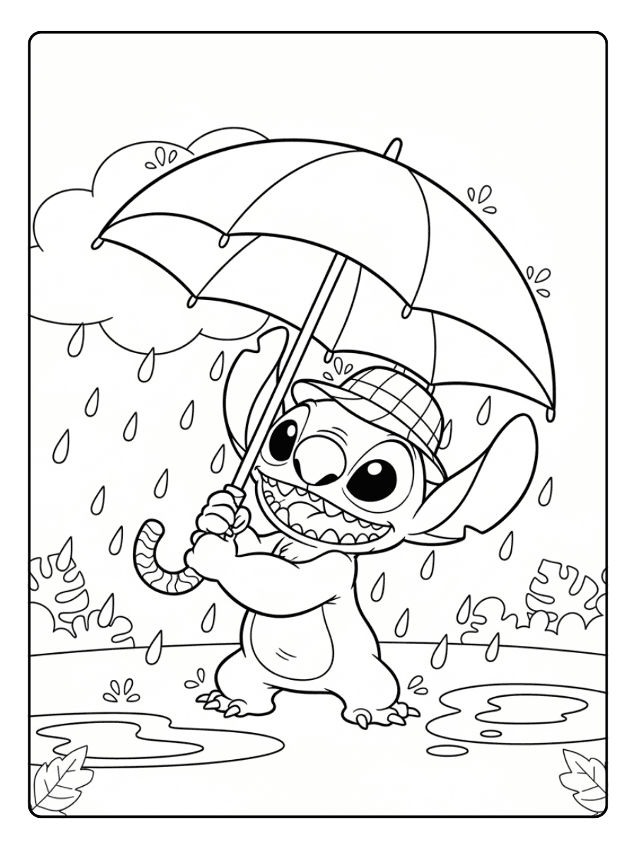 Stitch Coloring Pages – Stitch with Umbrella
