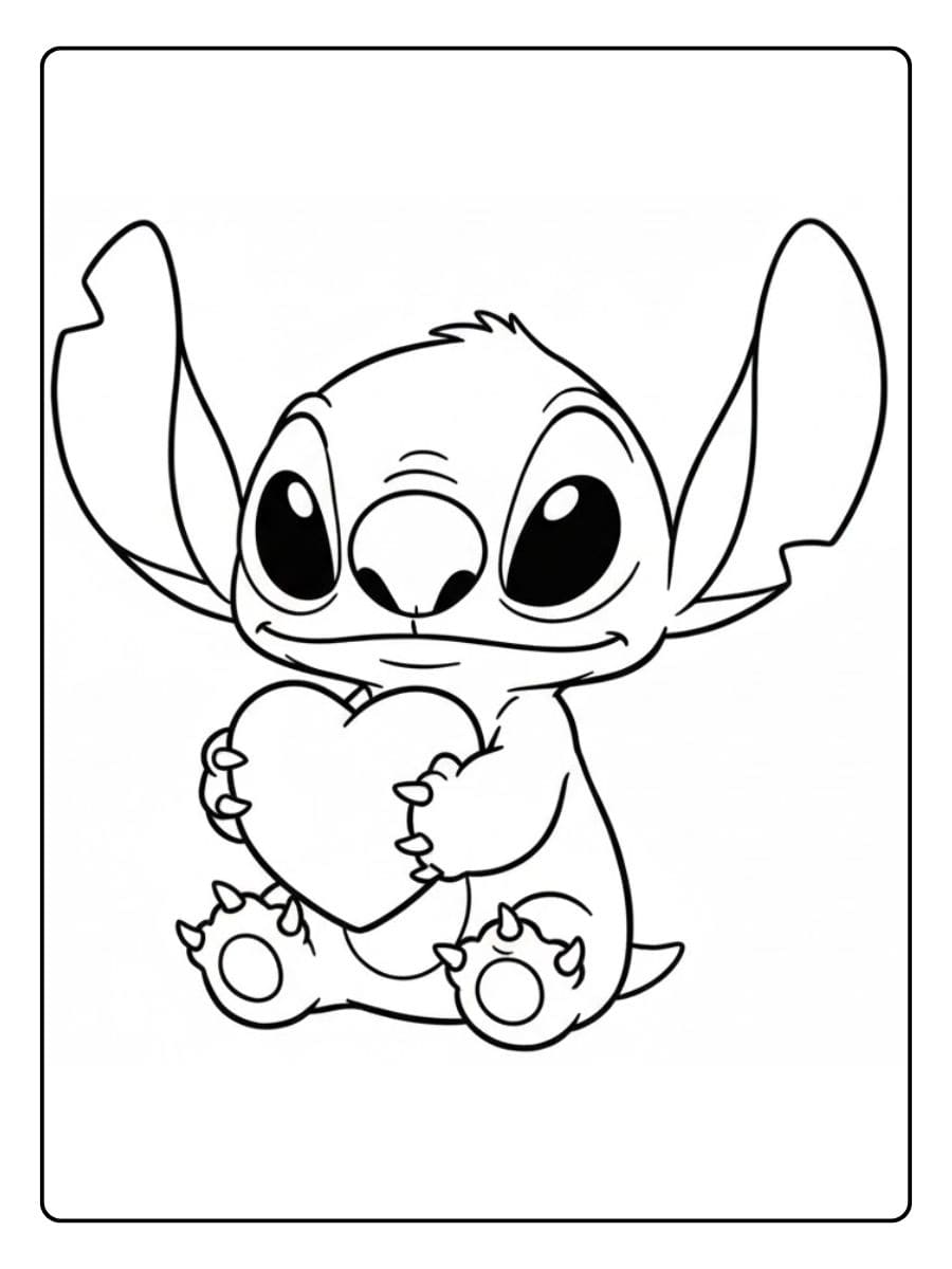 Stitch Holding Heart Stitch Coloring Pages