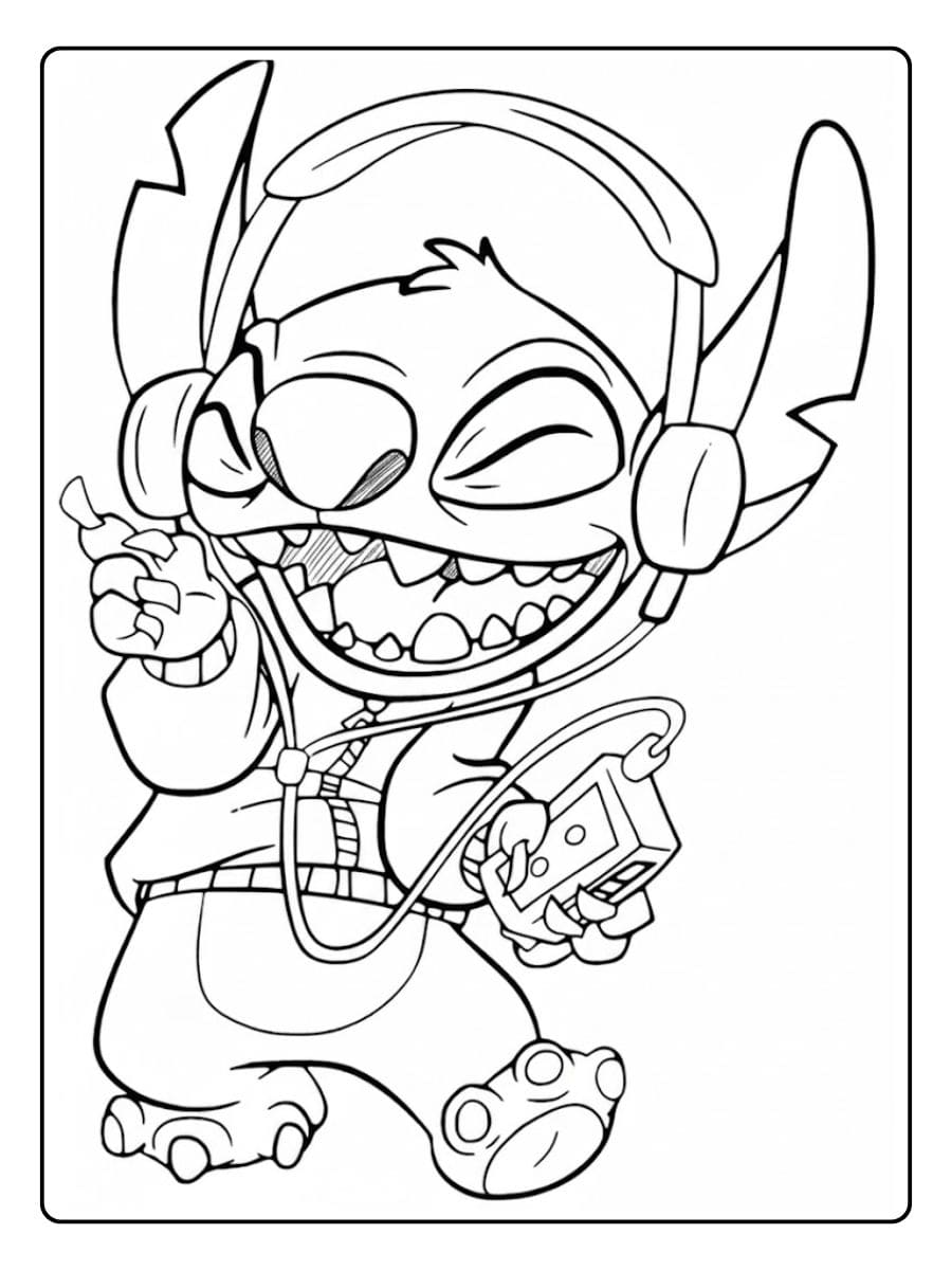 Stitch Listening to Music Stitch Coloring Pages