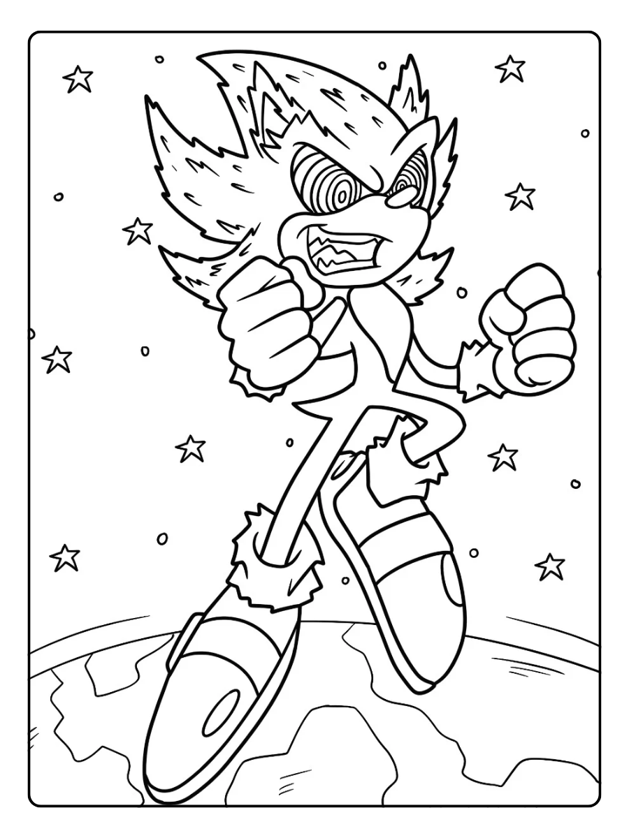 Super Sonic Coloring Pages – Evil Super Sonic With Hypnotic Eyes