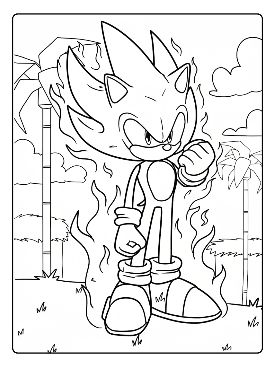 Super Sonic Coloring Pages – Super Sonic With Fist Up