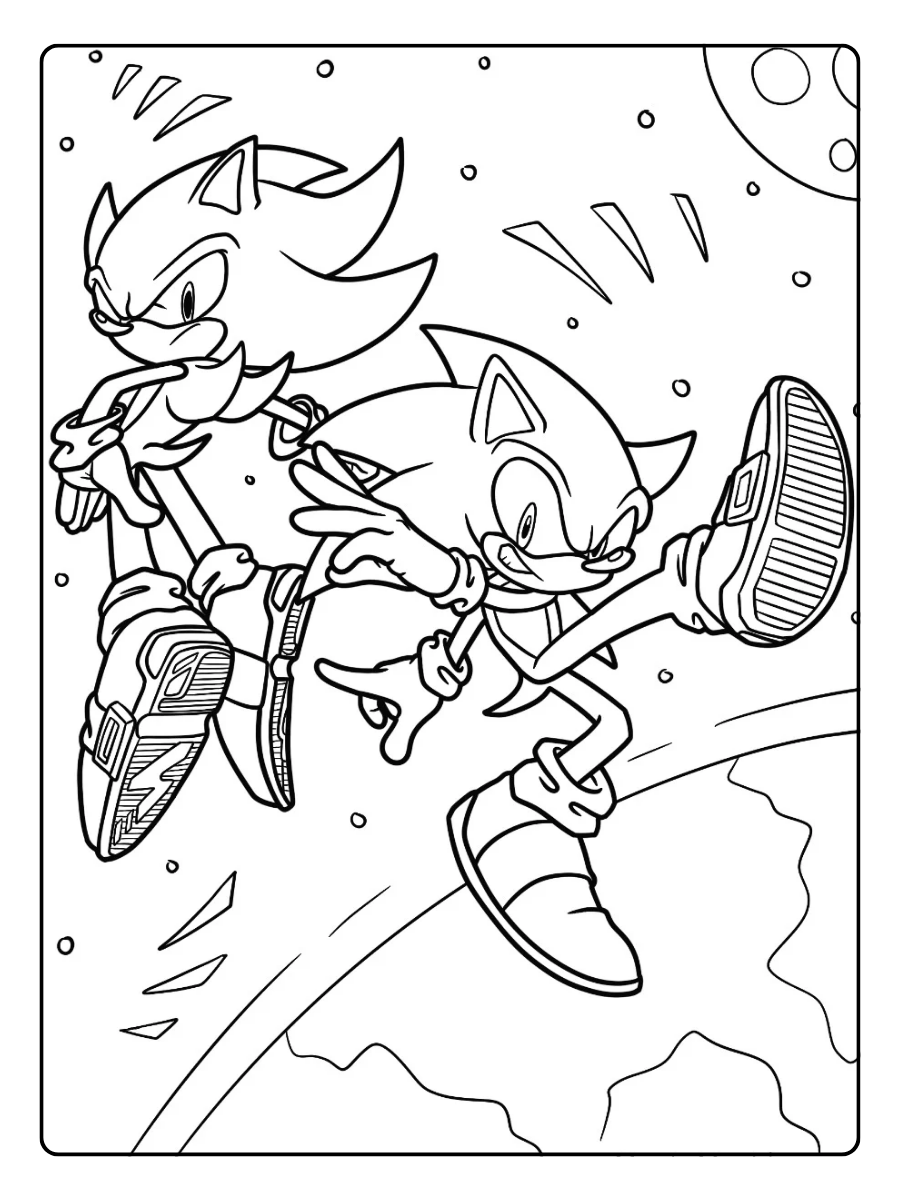 Super Sonic Coloring Pages – Super Sonic With Sonic In Outer Space