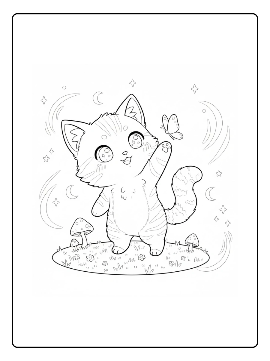 Kitties Coloring Pages – Kitten Chasing Butterfly