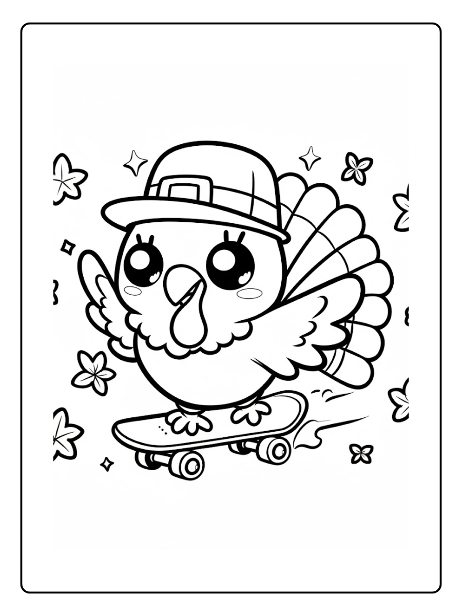 Cute Turkey Coloring Pages – Turkey with Pumpkin