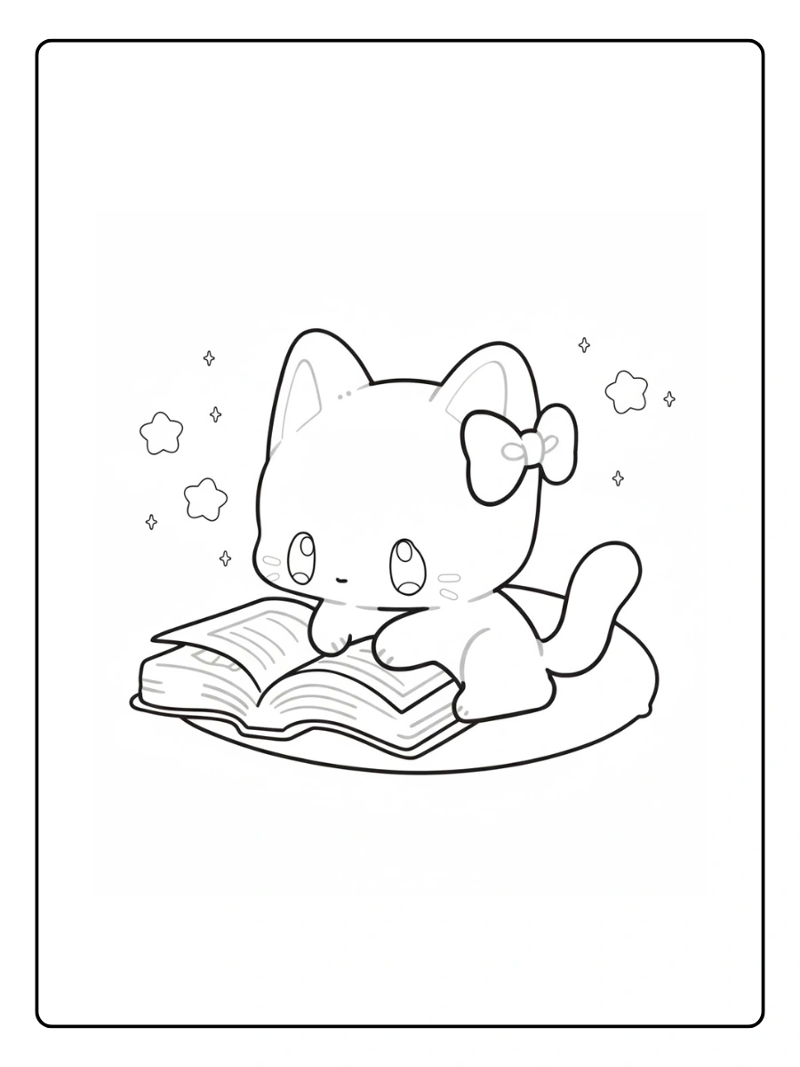 Cat Coloring Pages – Cute Cat Wearing a Bow