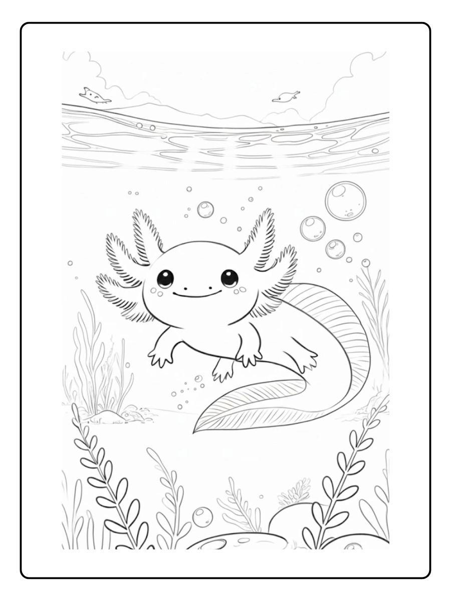 Cute Axolotl Coloring Pages – Axolotl Wearing a Crown