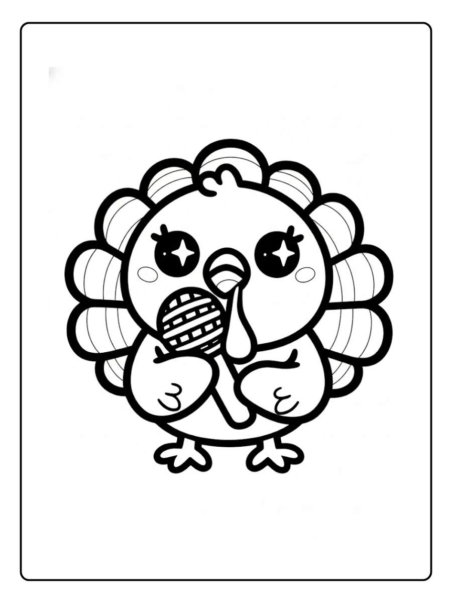 Cute Turkey Coloring Pages – Turkey with Big Eyes