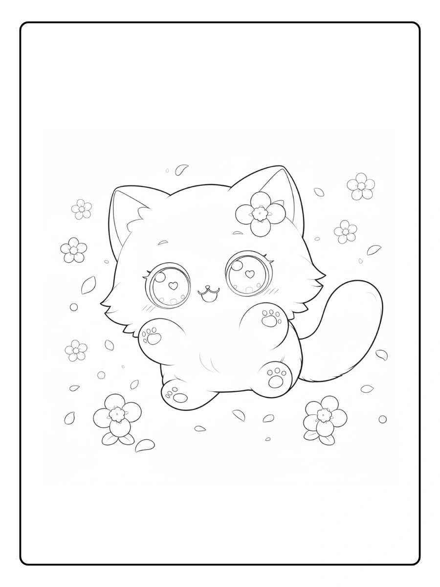 Cat Coloring Pages – Cute Cat with Paw Prints