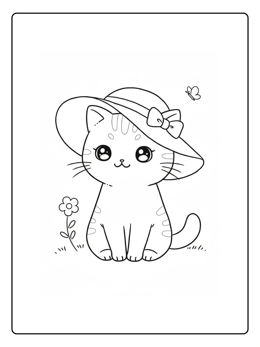 Cat Coloring Pages – Cat with Whiskers and Stripes