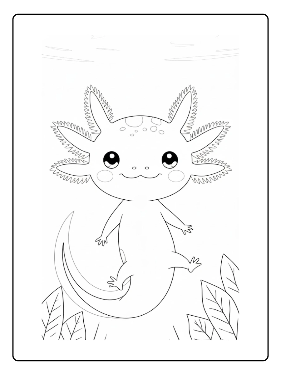 Cute Axolotl Coloring Pages – Axolotl Playing with Fish