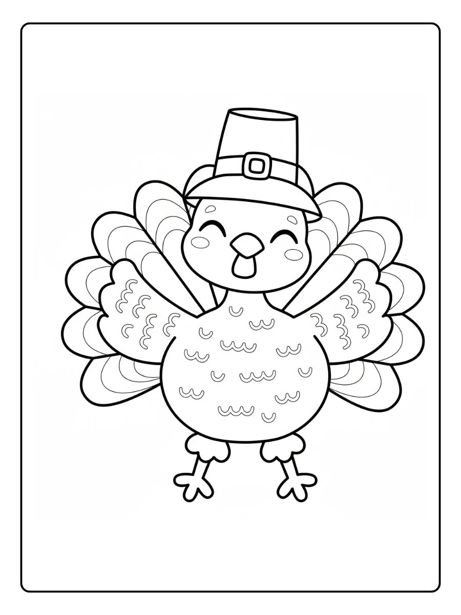 Cute Turkey Coloring Pages – Turkey Wearing Hat