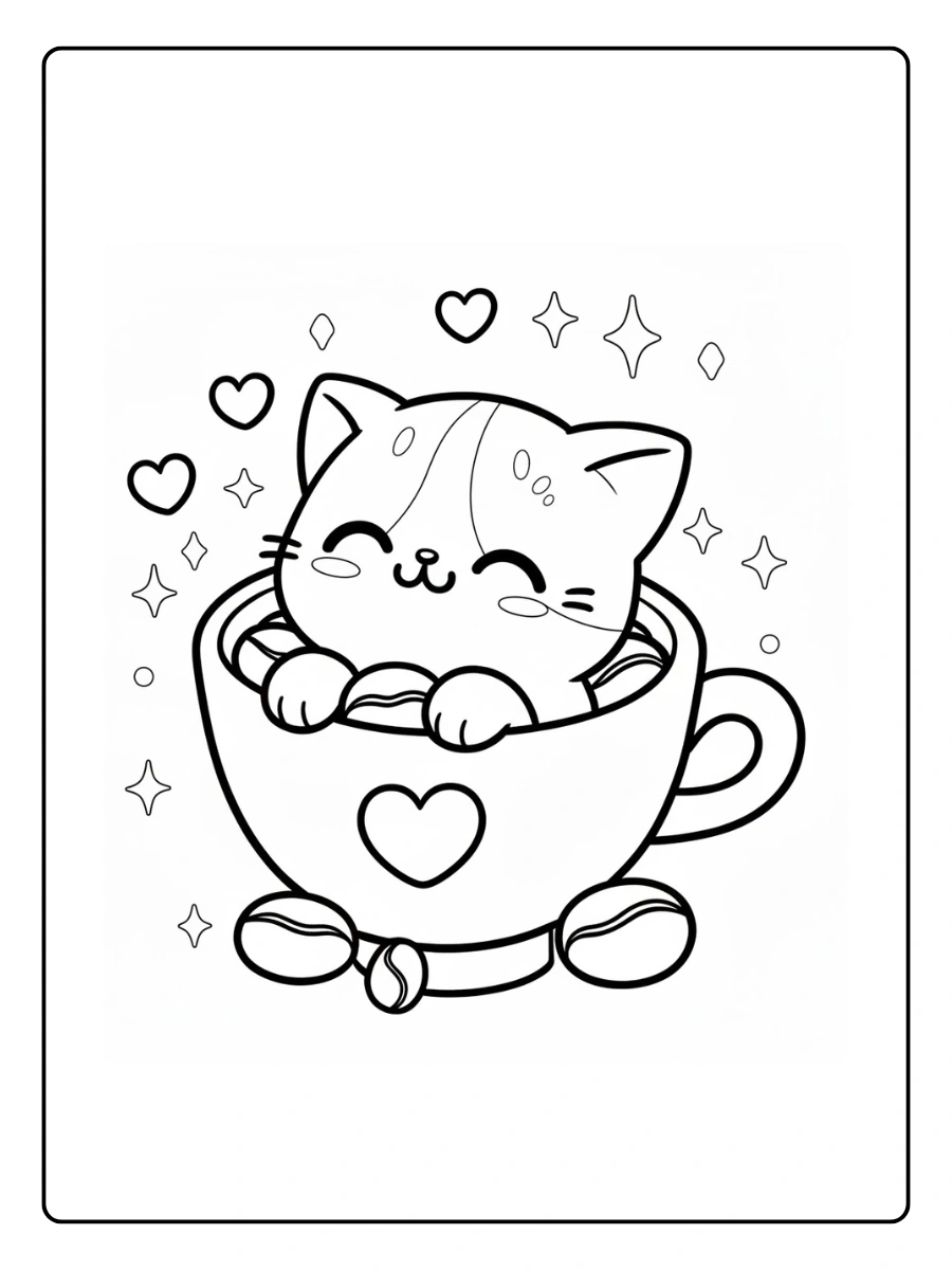Kitties Coloring Pages – Smiling Cartoon Cat