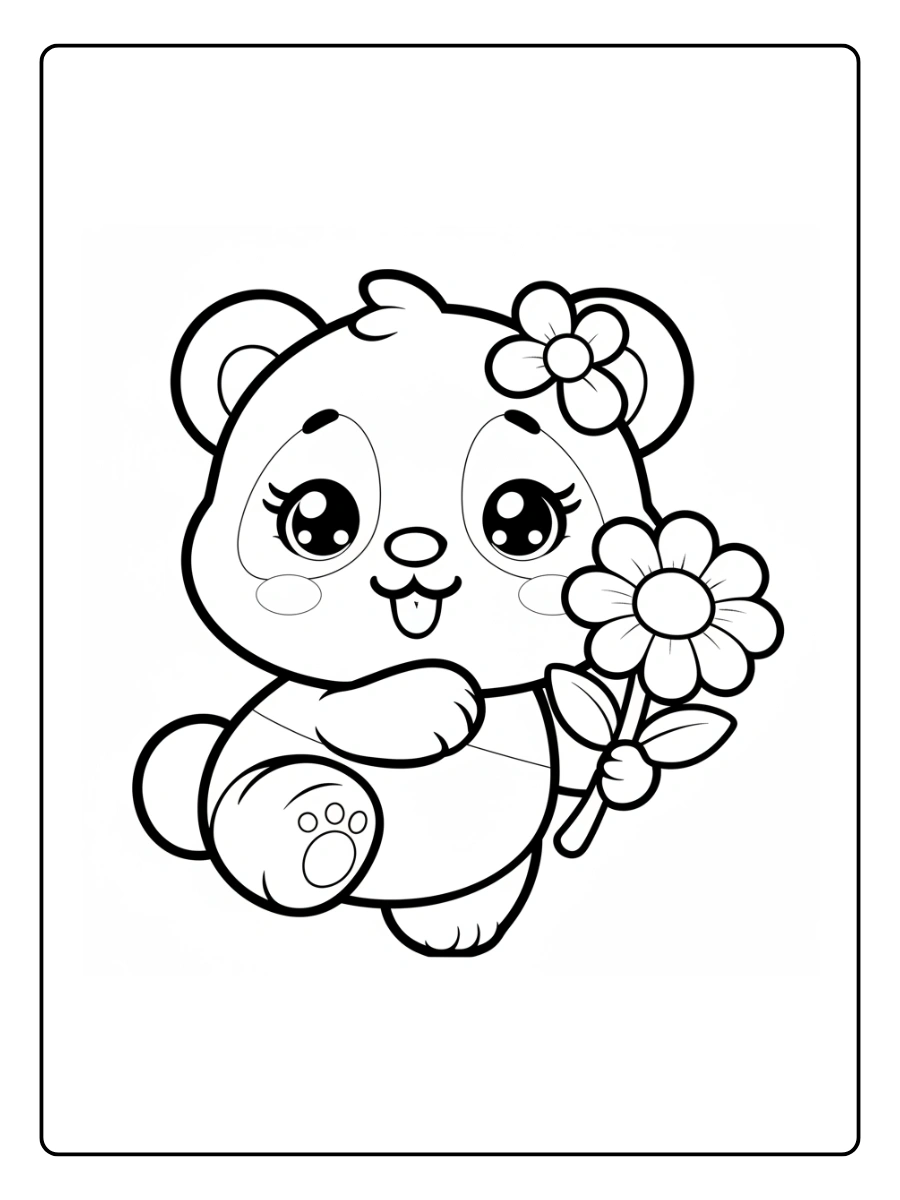 Cute Panda Coloring Pages – Cute Panda with Flower